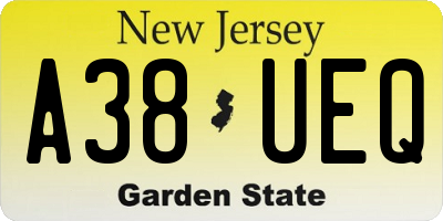 NJ license plate A38UEQ