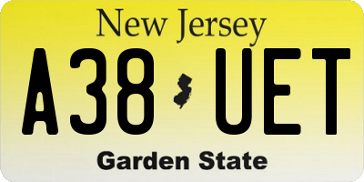 NJ license plate A38UET