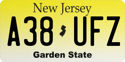 NJ license plate A38UFZ