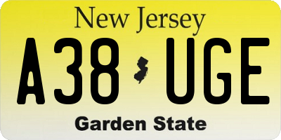 NJ license plate A38UGE