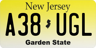 NJ license plate A38UGL