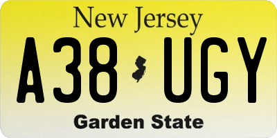 NJ license plate A38UGY