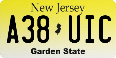 NJ license plate A38UIC