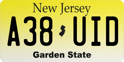 NJ license plate A38UID