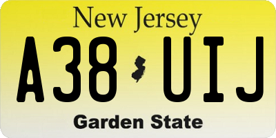 NJ license plate A38UIJ