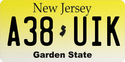 NJ license plate A38UIK