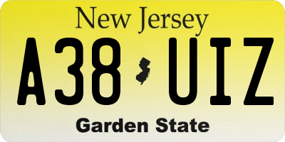 NJ license plate A38UIZ
