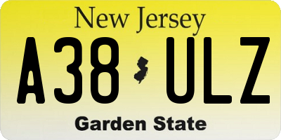 NJ license plate A38ULZ