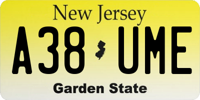 NJ license plate A38UME