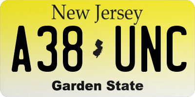 NJ license plate A38UNC