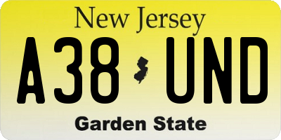 NJ license plate A38UND