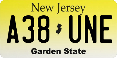 NJ license plate A38UNE