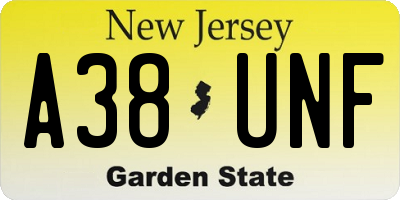 NJ license plate A38UNF