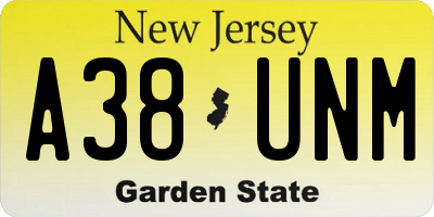 NJ license plate A38UNM