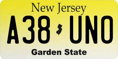 NJ license plate A38UNO