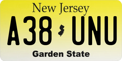 NJ license plate A38UNU