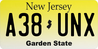 NJ license plate A38UNX
