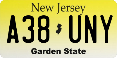 NJ license plate A38UNY