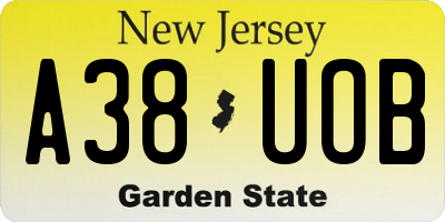 NJ license plate A38UOB