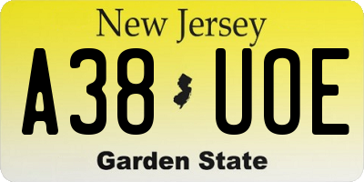 NJ license plate A38UOE
