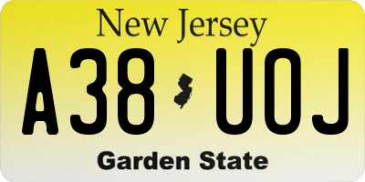 NJ license plate A38UOJ