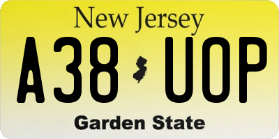 NJ license plate A38UOP