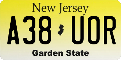 NJ license plate A38UOR