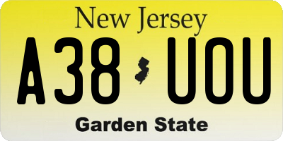 NJ license plate A38UOU