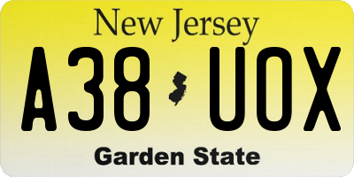 NJ license plate A38UOX