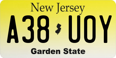 NJ license plate A38UOY