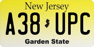 NJ license plate A38UPC