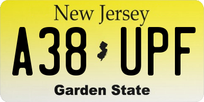 NJ license plate A38UPF