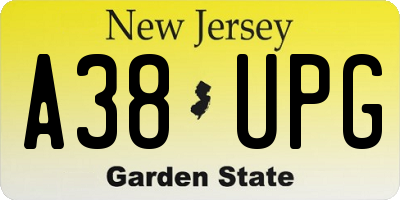 NJ license plate A38UPG