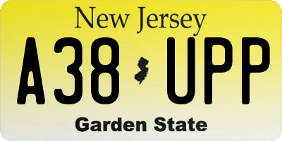 NJ license plate A38UPP