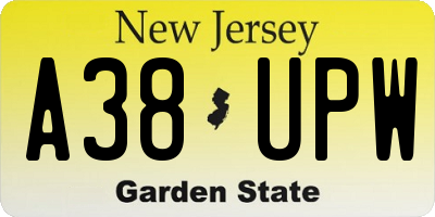 NJ license plate A38UPW