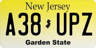 NJ license plate A38UPZ