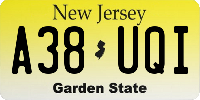 NJ license plate A38UQI
