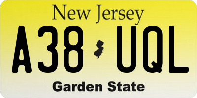 NJ license plate A38UQL