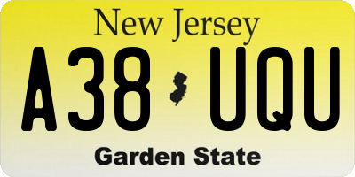 NJ license plate A38UQU