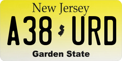 NJ license plate A38URD