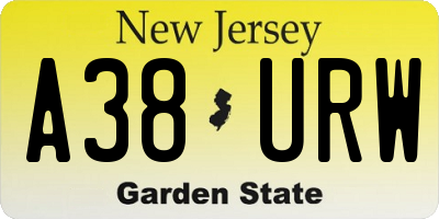 NJ license plate A38URW