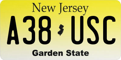 NJ license plate A38USC