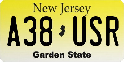 NJ license plate A38USR