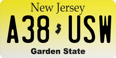 NJ license plate A38USW