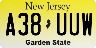 NJ license plate A38UUW