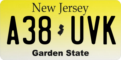 NJ license plate A38UVK