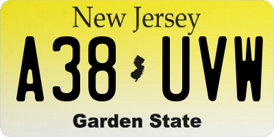 NJ license plate A38UVW
