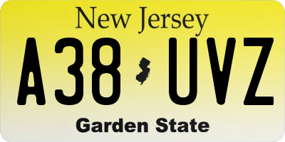 NJ license plate A38UVZ