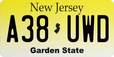 NJ license plate A38UWD