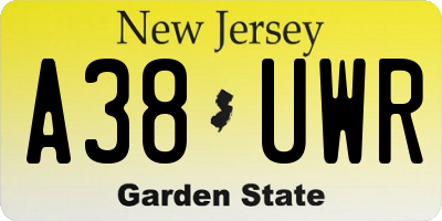 NJ license plate A38UWR